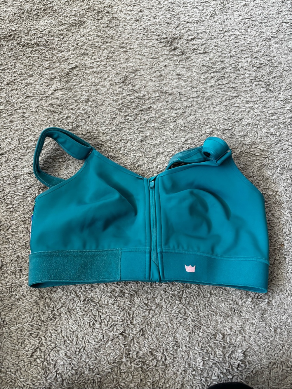 SHEFIT Teal and Pink Sport Bra with peacock Print
